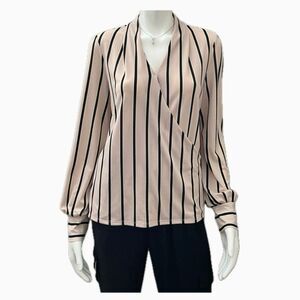 Adrianna Papell Blush Pink Stripe Faux Wrap Blouse Top Size Small